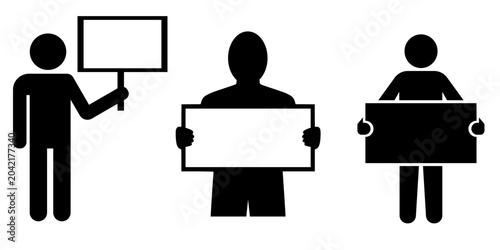 Fotografía Vector silhouette of three people holding blank signs in different positions