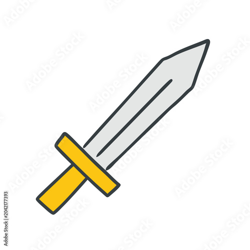 Minimalist vector illustration of a simple fantasy sword with yellow handle.