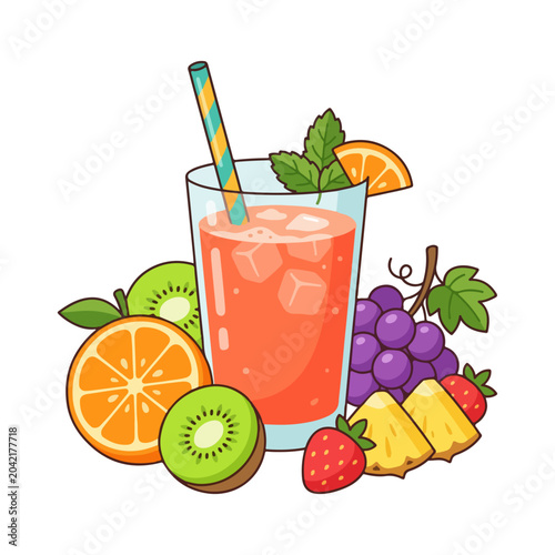 Mixed Fruit Juice Flat Vector Illustration