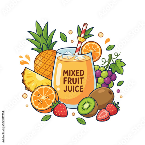 Mixed Fruit Juice Flat Vector Illustration