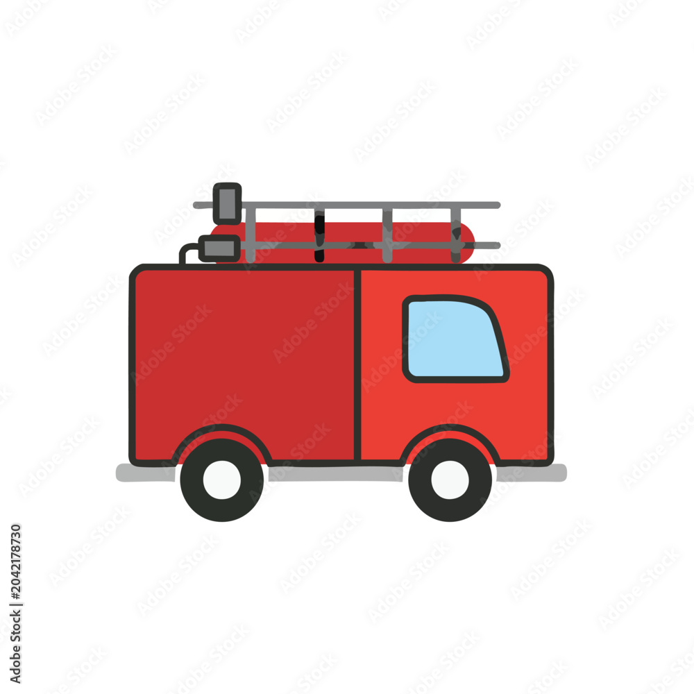 Fototapeta premium Simple Vector Illustration of a Red Fire Truck with Equipment on Roof.