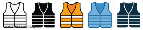 Foto Safety Vest Icon Set Multiple Style Collection, high visibility protective clothing symbols, construction worker apparel icons, vector safety equipment design for industrial and workplace use