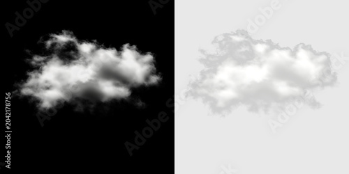 Schilderij op canvas Fluffy white cloud floating alone on a transparent background in a clear sky set