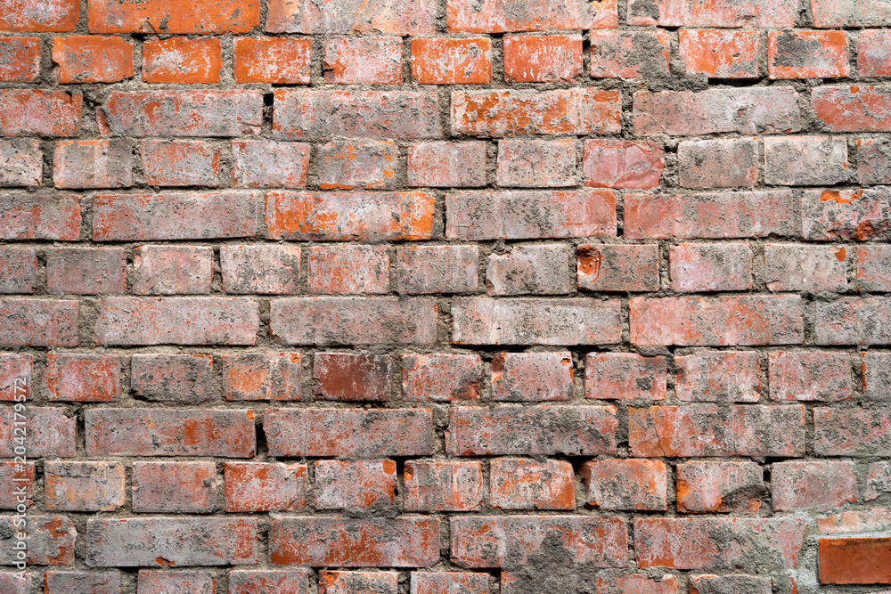 Fototapeta premium Grunge old and crack red color brick pattern wall textured background.