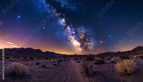 Desert Landscape with Milky Way Galaxy.