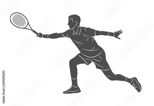 The silhouette of a tennis player in the process of hitting a racket. Vector illustration of paints