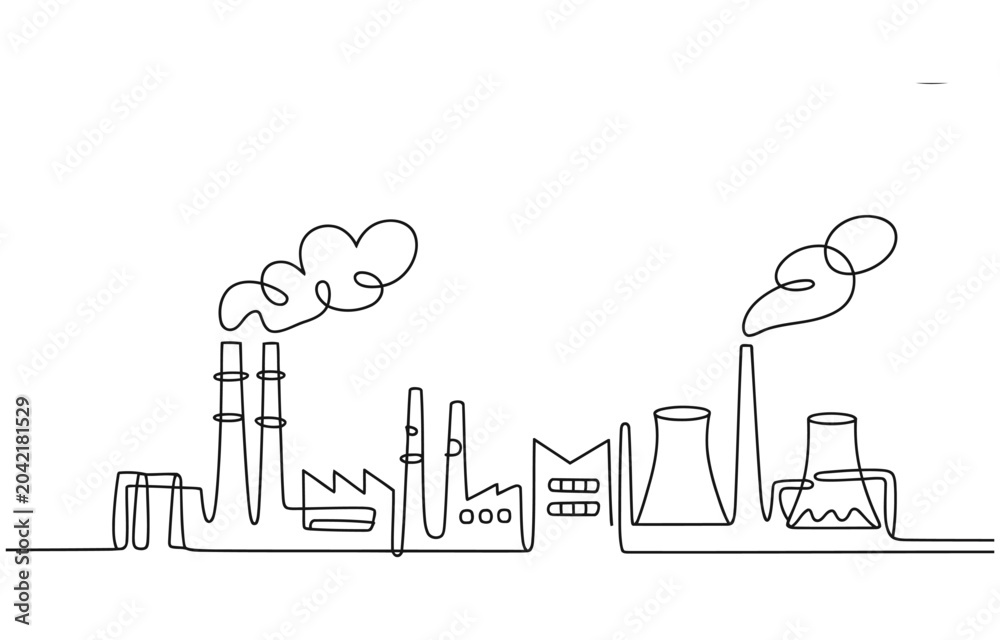 Fototapeta premium Continuous one line drawing industrial plant outline.