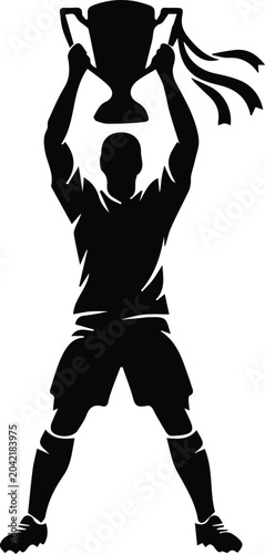 football player lifting championship trophy silhouette icon .