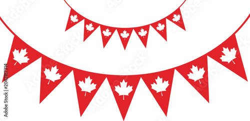 Canada day bunting festive red and white pennant flags with maple leaf decorations