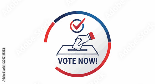 Icon of hand placing ballot in box with checkmark and text 
