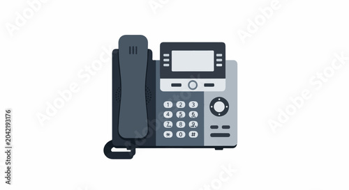 Minimalist flat illustration of a modern gray office desk telephone