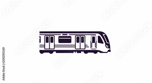 Minimalist graphic illustration of a modern train, side view, dark on white