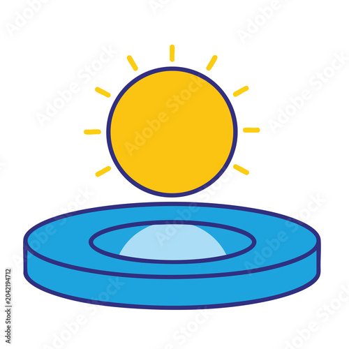 Minimalist flat icon illustration of a sun rising over a circular platform.