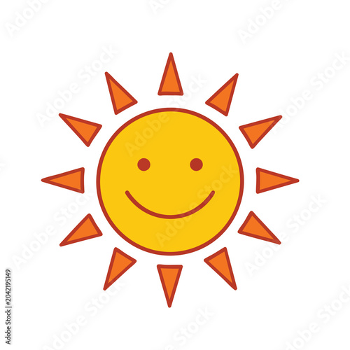 A cute cartoon sun with a friendly smiling face.