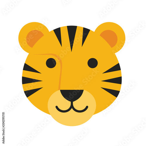 Cute cartoon tiger face icon for kids design.