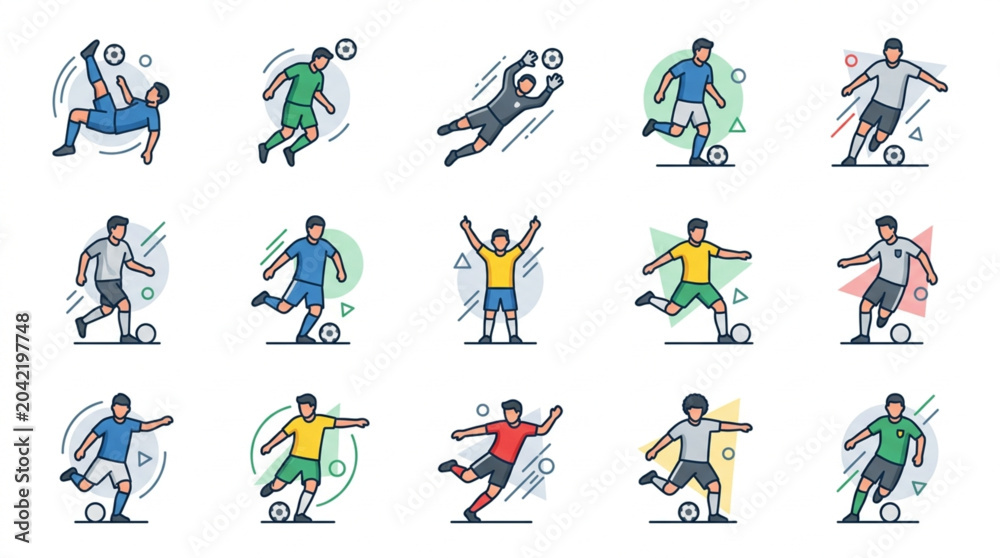 Fototapeta premium Soccer Players Action Poses Collection Vector Illustration.