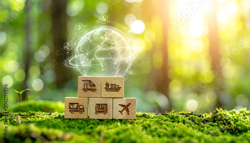 Eco friendly global logistics and sustainable transportation concept with green supply chain and environmental connectivity