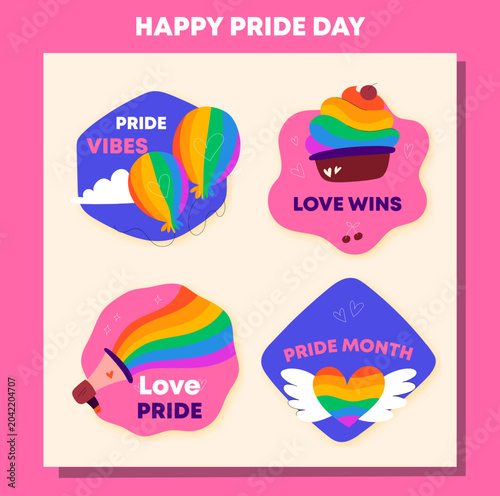 Love pride badge vector set with rainbow celebration theme