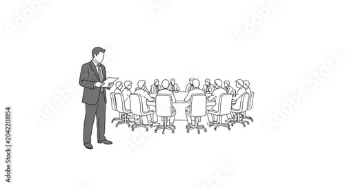 Manager Leading Remote Team Meeting Around Circular Table, Business Strategy Discussion and Collaboration Concept