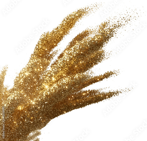 Dynamic golden splash particles spraying realistically on black background source