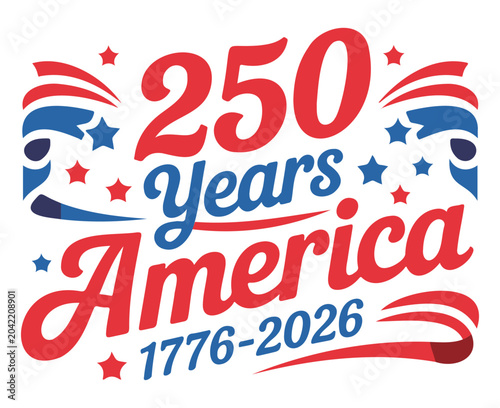America 250 Years Celebration Logo with Red Blue Stars