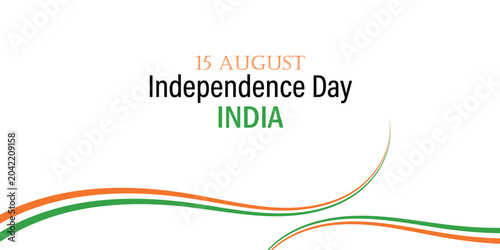 15 August India Independence Day Background with Tricolor Ribbon Waves and Copy Space