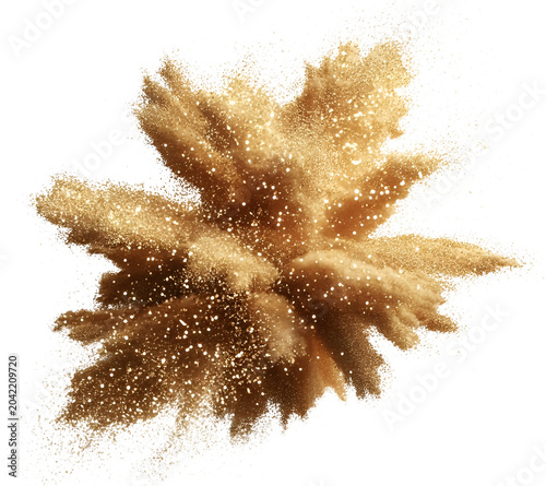 Golden powder scattering and exploding brilliantly in the air illustration