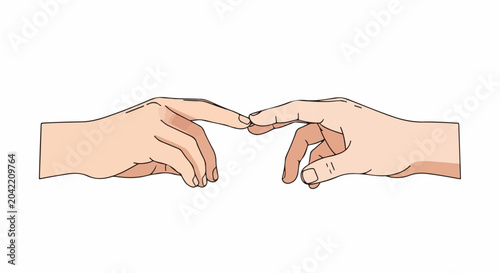 Two hands with fingers touching at the tips, against white