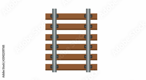 Two parallel steel rails rest on wooden sleepers forming a railroad track