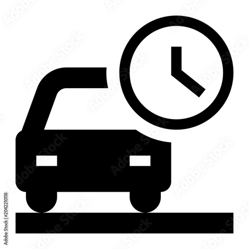 Car Delay Solid Icon, Traffic Vehicle, Wait Clock