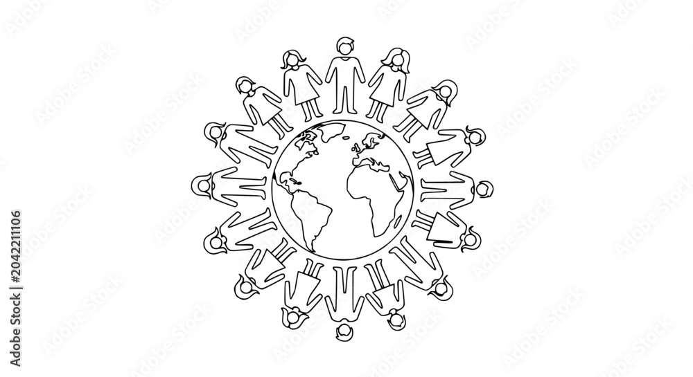 Fototapeta premium Diverse People Holding Hands Around Globe, Unity and Global Connection Concept