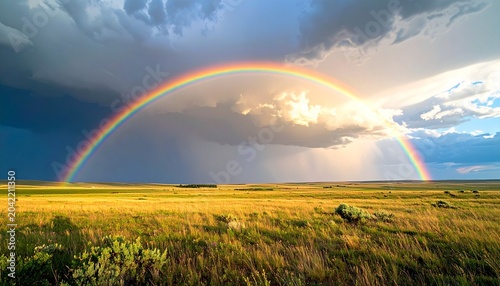 Double Rainbow Over Golden Wheat Field.