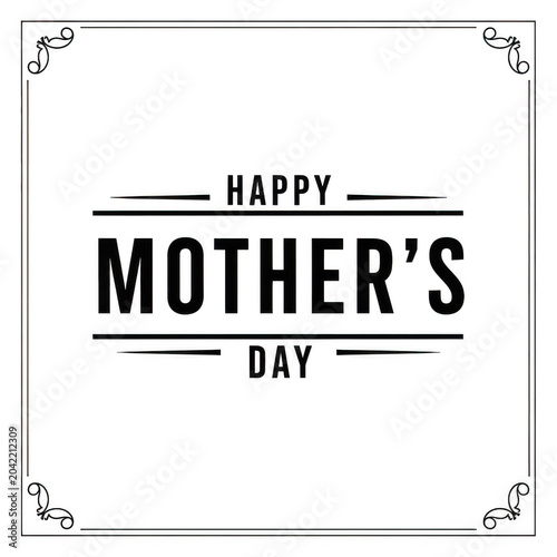 Elegant happy mother s day text design with decorative border isolated on transparent background