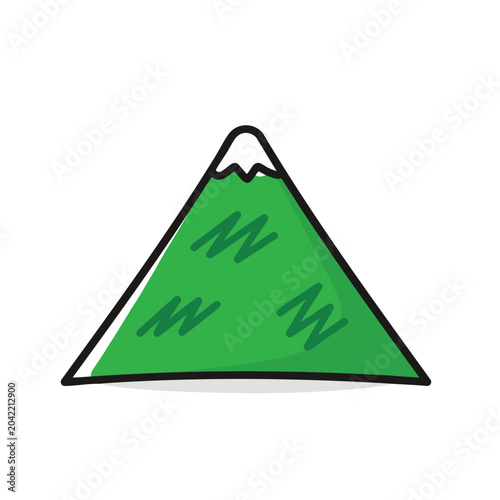 Minimalist green mountain icon with snow peak.