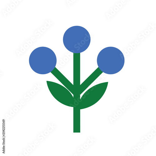 Minimalist flat vector icon of a stylized plant with blue berries.