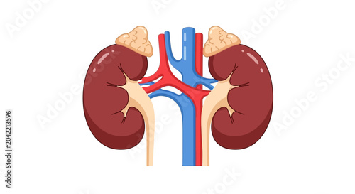 Obraz na płótnie Vector illustration of human kidneys with adrenal glands and blood vessels