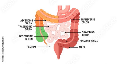 Canvas Print Illustration of the human large intestine anatomy with labels.