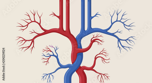 Bild auf Leinwand Stylized illustration of the human circulatory system showing branching red arte