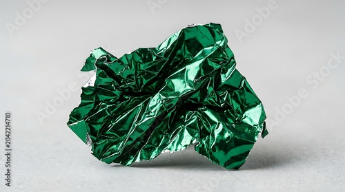 Crumpled Green Metallic Foil Abstract Texture Background.