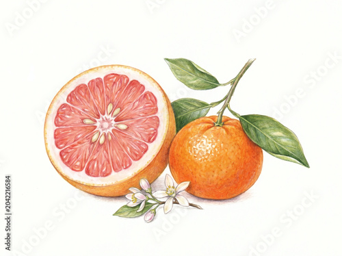 Realistic Artwork Of Citrus Fruits With Flower Accents