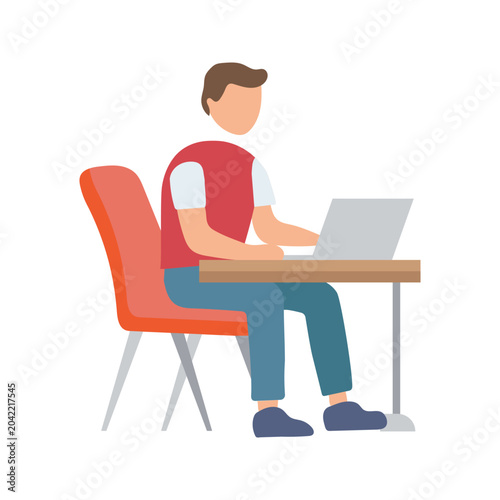 Student Working Laptop Icon Vector