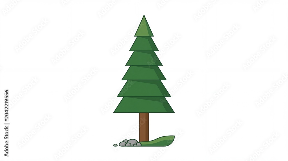 Fototapeta premium Minimalist flat vector illustration of a green pine tree standing alone on white background