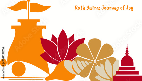 Tableau sur toile Rath Yatra horizontal vector with chariot wheel, marigold cascade for website he