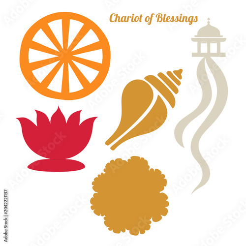Φωτογραφία Flat Indian festival vector: chariot wheel, devotional banners, traditional patt