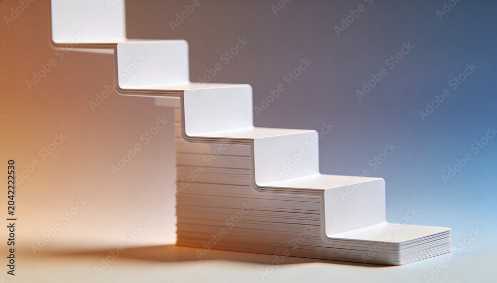 Fototapeta premium Card blocks staircase rising for growth, achievement and ambition