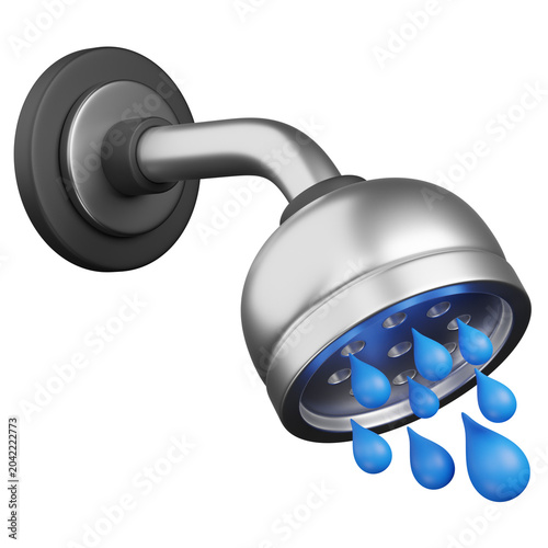 3d render Shower Head with Water Drops Icon