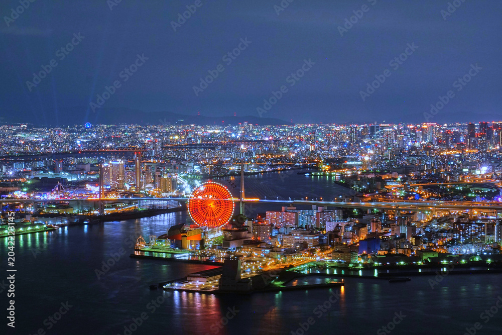 Fototapeta premium コスモタワーから望む大阪ベイエリアの華やかな夜景