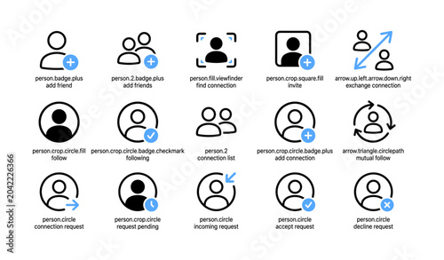 User connection icons showing follow and request states grid