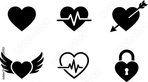 Electrocardiogram, heartbeat and cardiac monitoring icon set. Vector