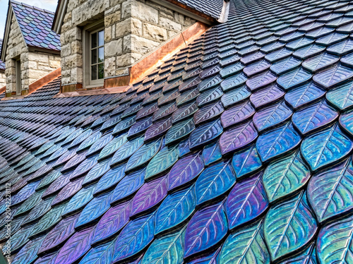 Whimsical Iridescent Leaf-Shaped Roof Tiles